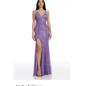 Dress The Population Womens Purple Sequin Spaghetti‎ Strap Gown NWOT Small $618